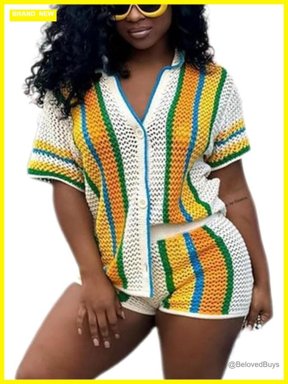 Crochet Knitted Two Piece Shorts Set - Summer Beach Outfit